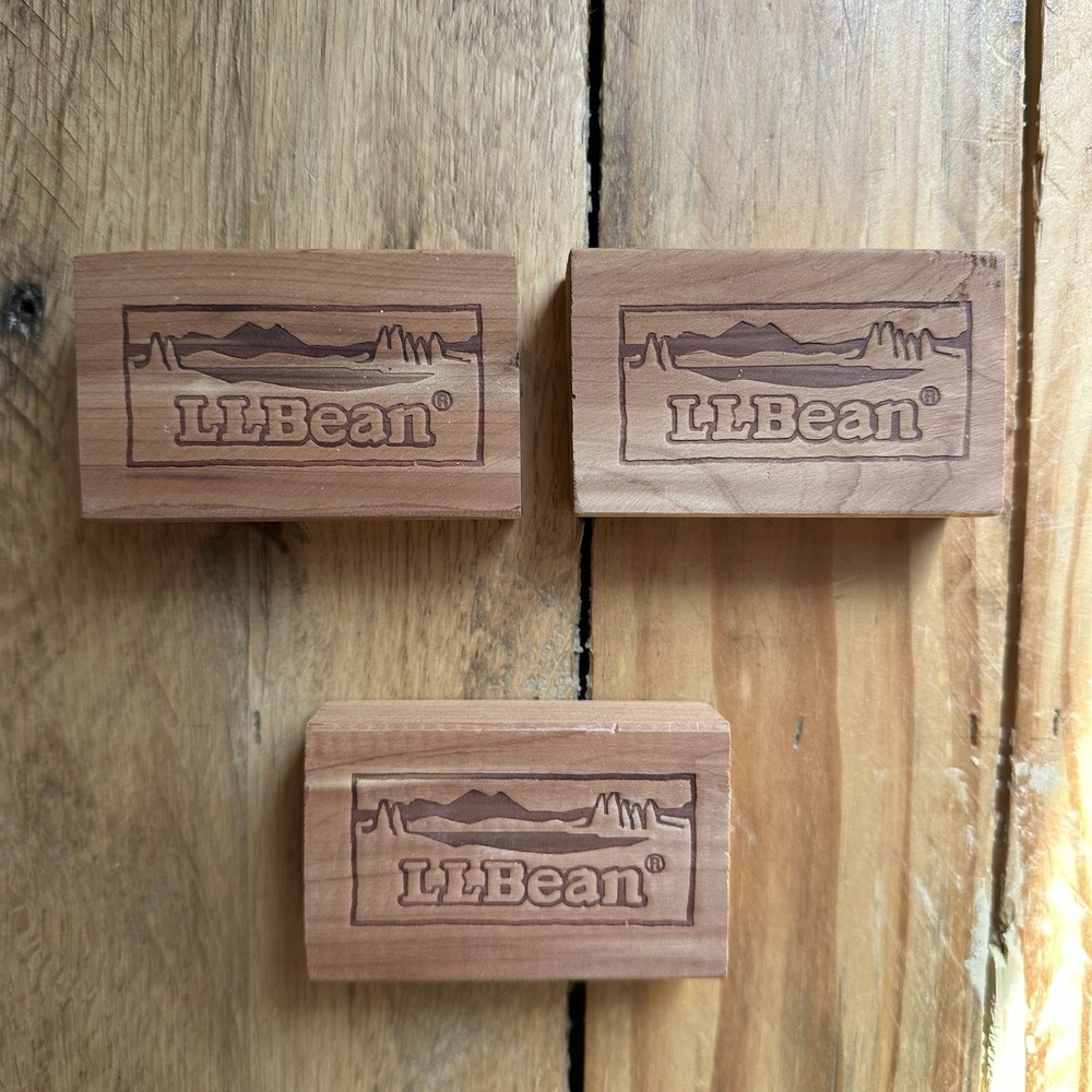 Vintage LL Bean CEDAR Wood Blocks Rare  (SET of‎ 3)  Mountain Scene